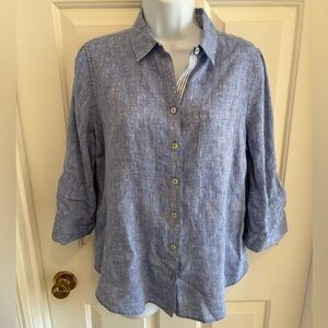Chico’s Blue Linen Blend Button-Front Shirt, US 4/6